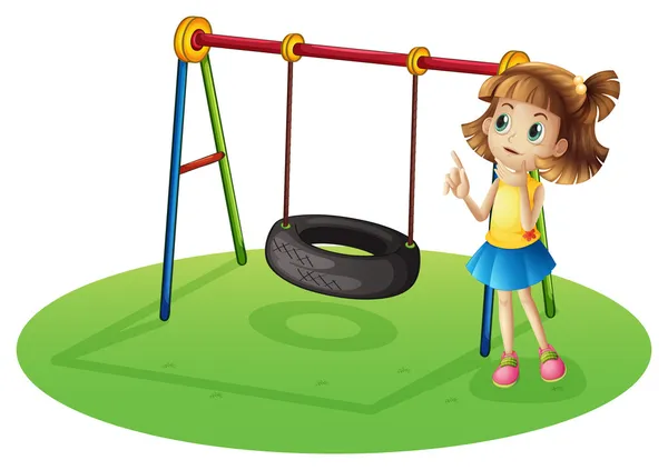 A girl thinking beside a swing — Stock Vector