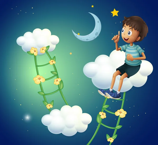 A boy sitting at the cloud — Stock Vector