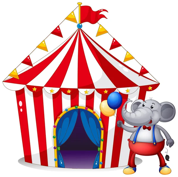 An elephant in front of the tent at the carnival — Stock Vector