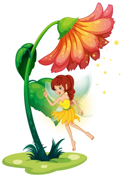 A fairy under a giant flower — Stock Vector