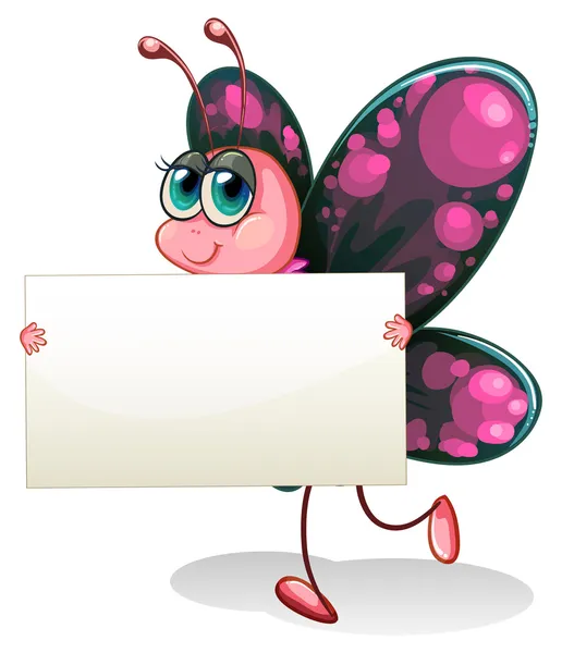 Una mariposa sosteniendo un cartón vacío — Archivo Imágenes Vectoriales