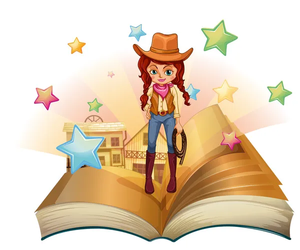 Ein Buch mit einem hübschen Cowgirl — Stockvektor