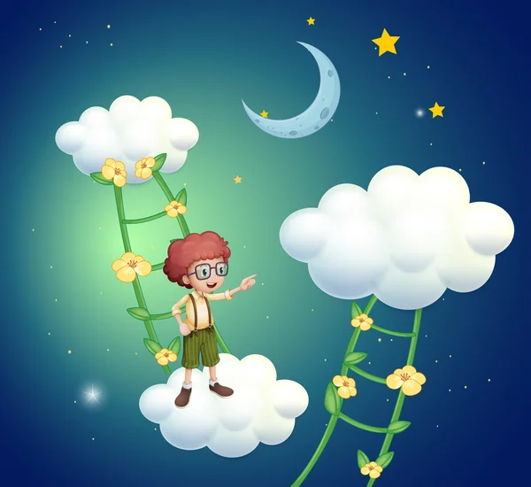 A boy standing above the clouds — Stock Vector