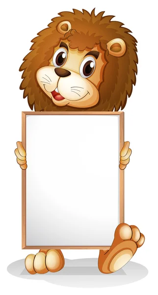 Een leeuw houden een lege bulletinboard — Stockvector