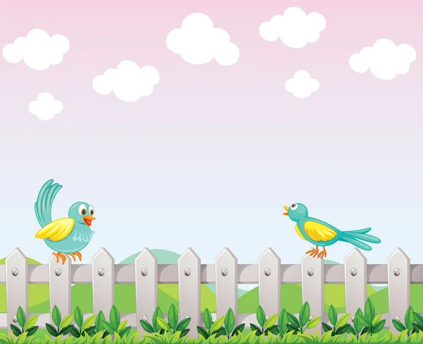 Dos pájaros por encima de la valla — Archivo Imágenes Vectoriales
