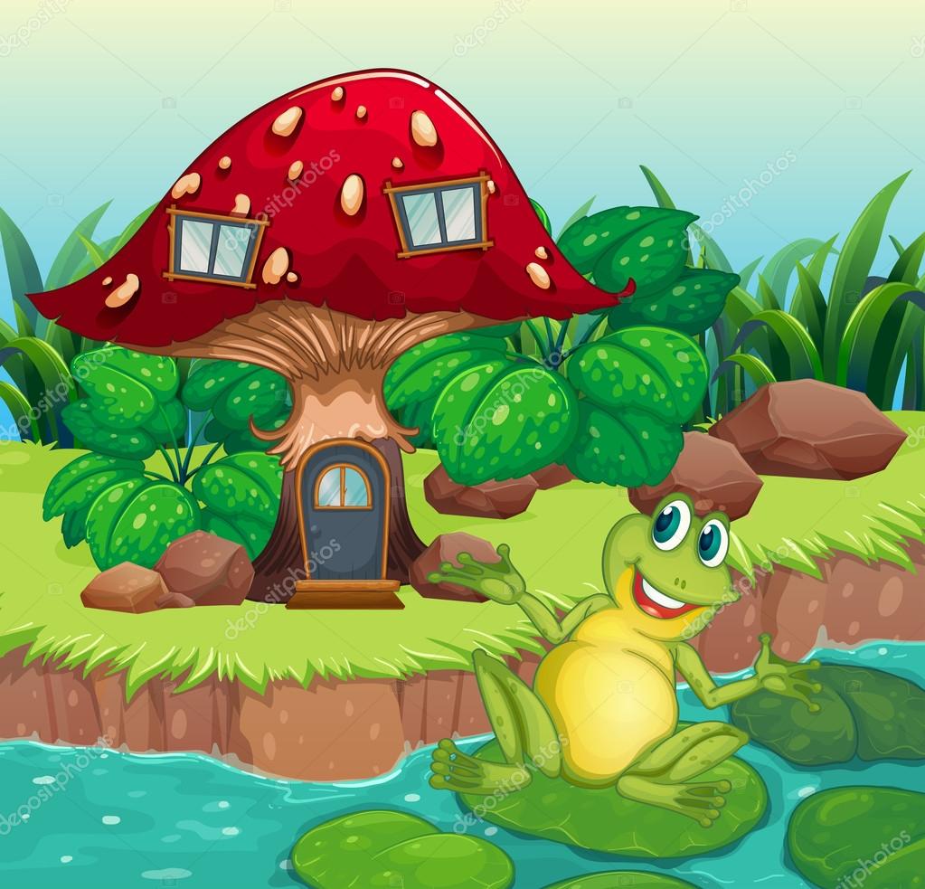 A frog and a mushroom house ⬇ Vector Image by © interactimages Vector