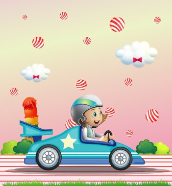 şeker topları ile çevrili bir kadın yarışçı