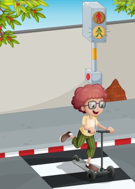 bir çocuk ile bir scooter geçerken yaya lane