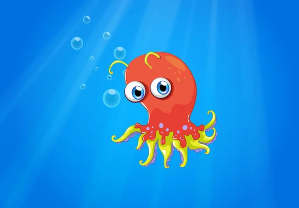 A red octopus in the middle of the sea — Stock Vector