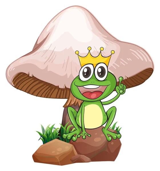 A king frog near the giant mushroom — Stock Vector