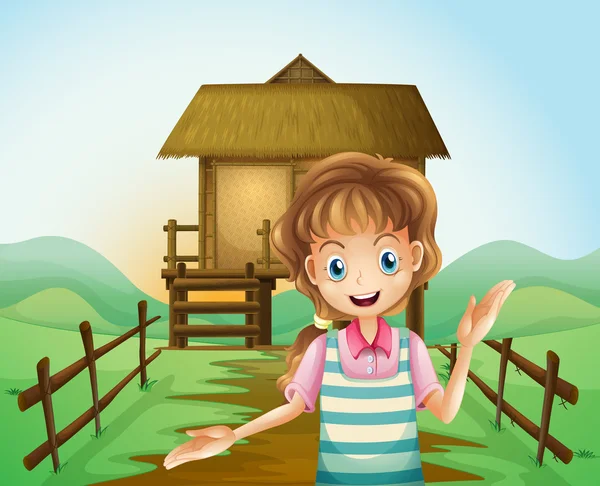 A girl in front of the nipa hut — Stock Vector