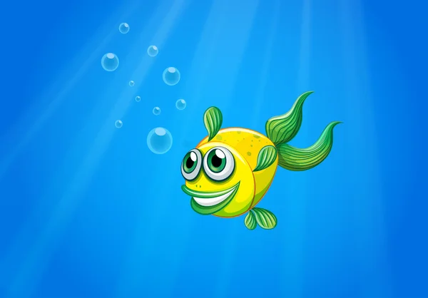 A smiling yellow fish underwater — Stock Vector