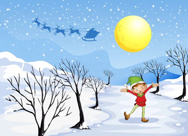 An elf in a snowy place — Stock Vector