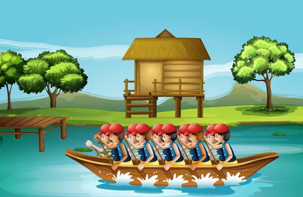 一群男子划船 — 图库矢量图片