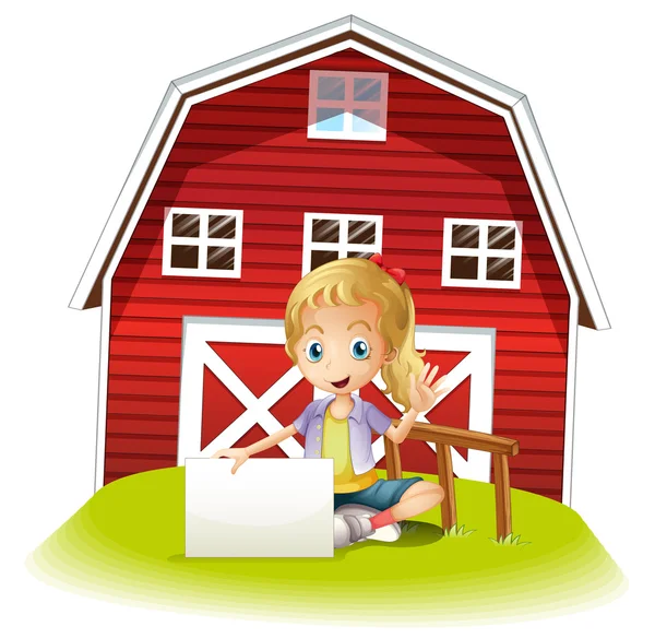 Boş bir signbo holding barnhouse oturan bir kız — Stok Vektör
