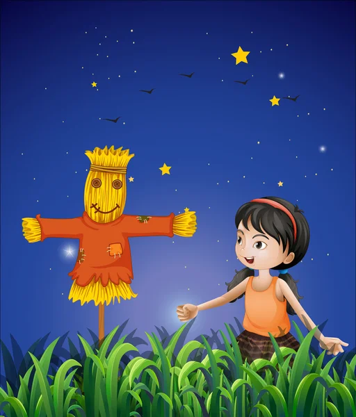 A girl mimicking the scarecrow — Stock Vector