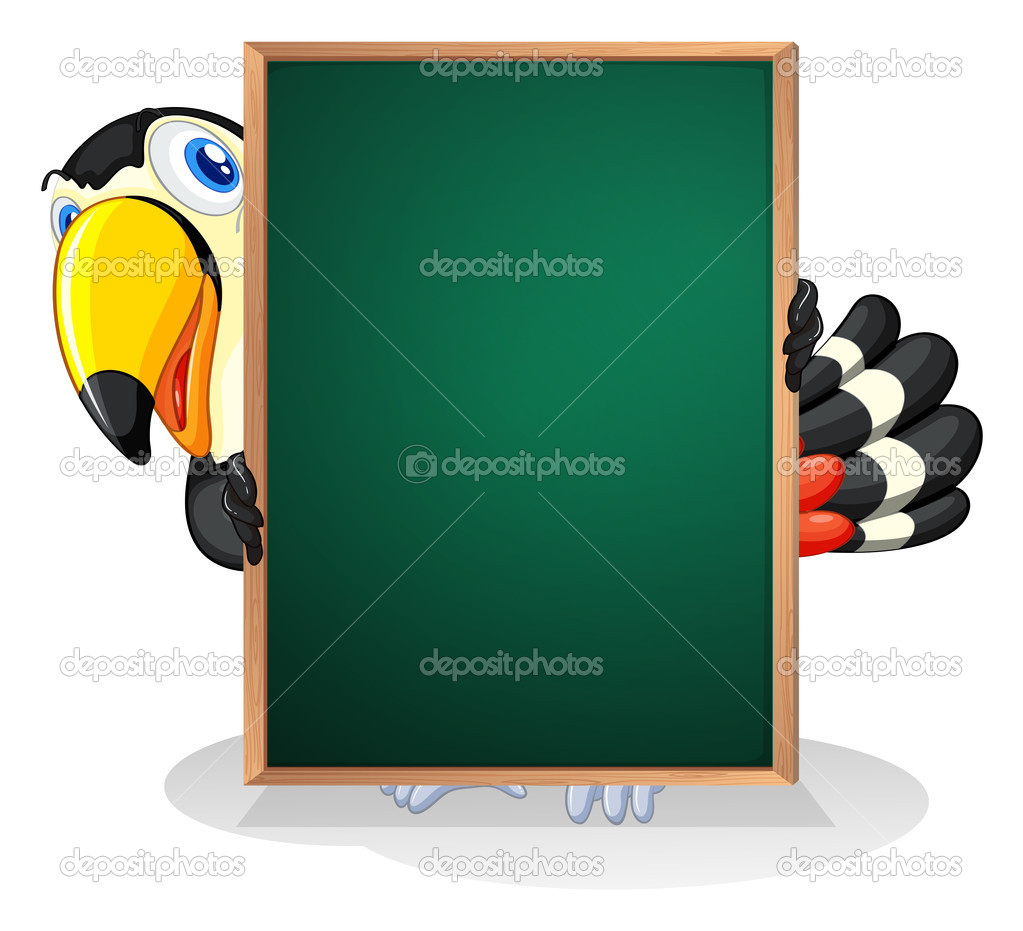 A tucan holding an empty framed board
