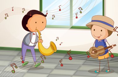 iki müzisyen bir saksafon ve gitar