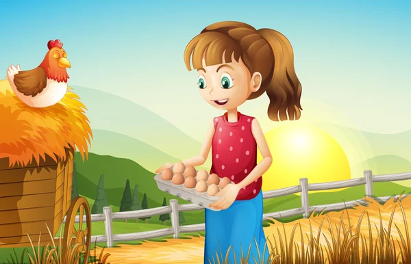 A young girl holding an egg tray — Stock Vector