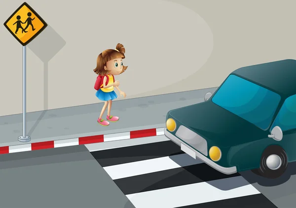 A little girl near the pedestrian lane — Stock Vector