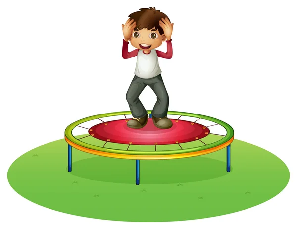 Un chico en un trampolín — Vector de stock