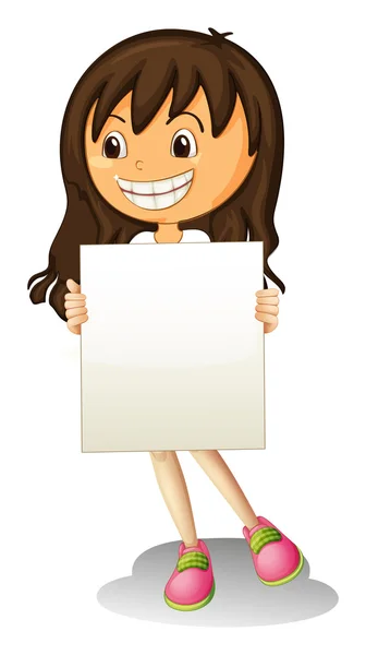 Una chica feliz sosteniendo una señalización vacía — Vector de stock