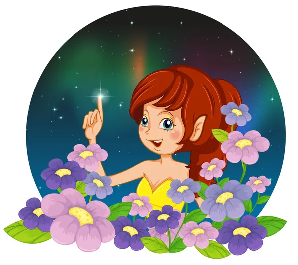 Une fille et les fleurs — Image vectorielle