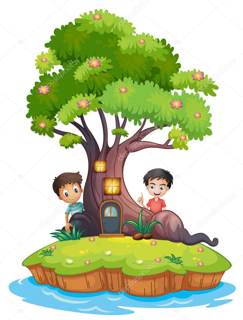 Two boys at the back of the enchanted treehouse