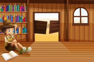 genç bir çocuk ile bir swingdoor odanın içinde okuma