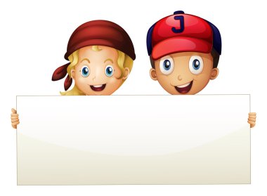 boş bir tabela arkasında iki çocuk