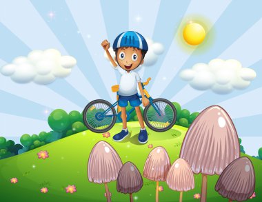 tepenin üstündeki erkek motorcu