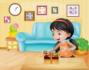 bir lady ona hediye oturma odasında açılış