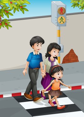 A family crossing the street clipart