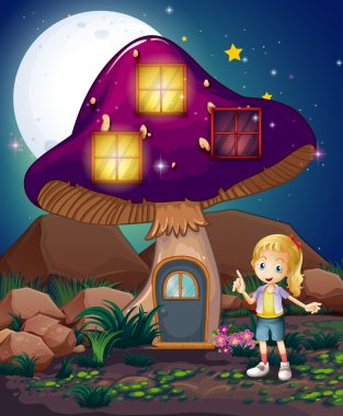 şirin bir kız sihirli mantar ev ayakta