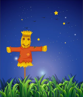 A field with a scarecrow clipart