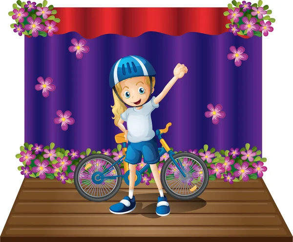 女骑自行车的在中心舞台 — 图库矢量图片