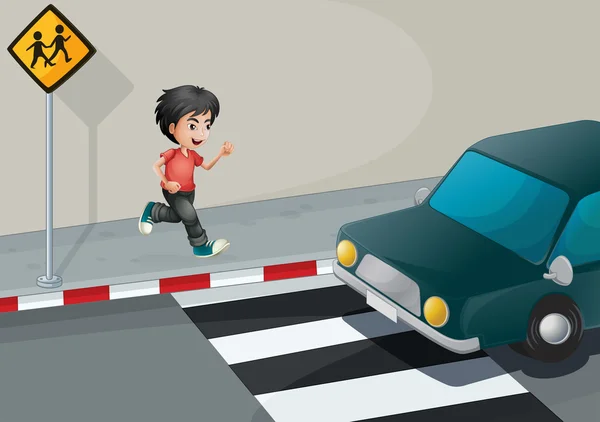 A boy at the street waiting for the car — Stock Vector