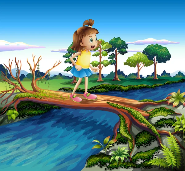 A small girl crossing the river — Stock Vector