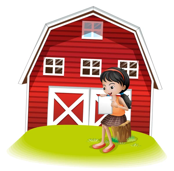 A girl reading in front of the barnhouse — Stock Vector