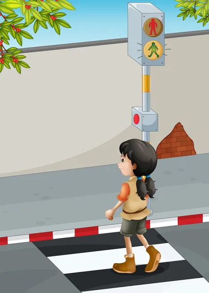 Una chica con zapatos marrones cruzando la calle — Vector de stock