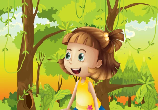 Seorang gadis bahagia dekat pohon-pohon - Stok Vektor