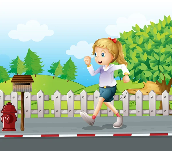 Una chica corriendo en la calle — Vector de stock