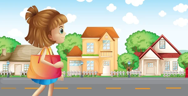 A girl walking across the neighborhood — Stock Vector