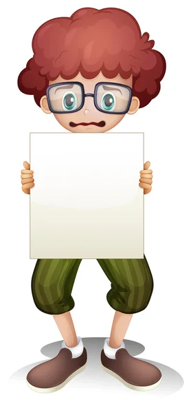 Un garçon triste tenant un panneau vide — Image vectorielle