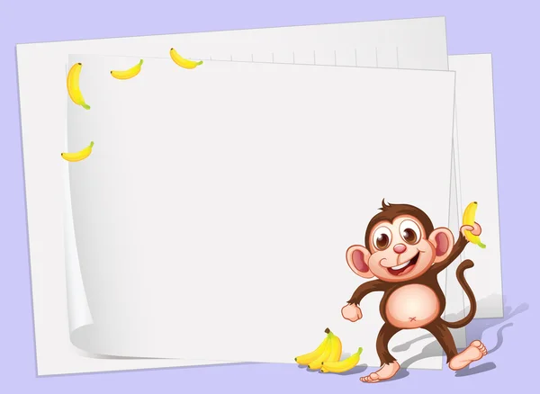 Empty papers with a monkey and bananas — Stock Vector