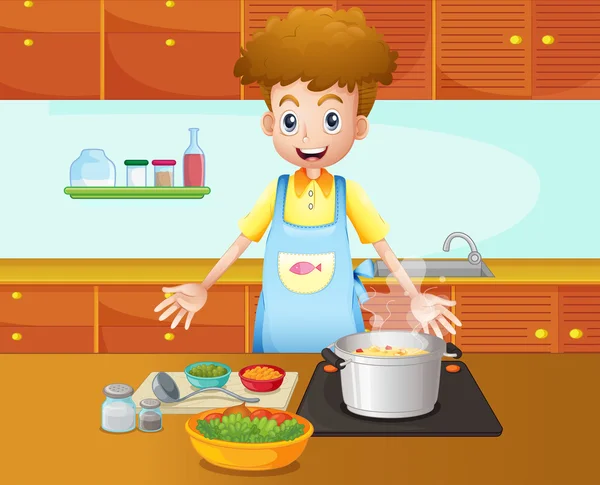 Mutfakta yemek erkek aşçı — Stok Vektör