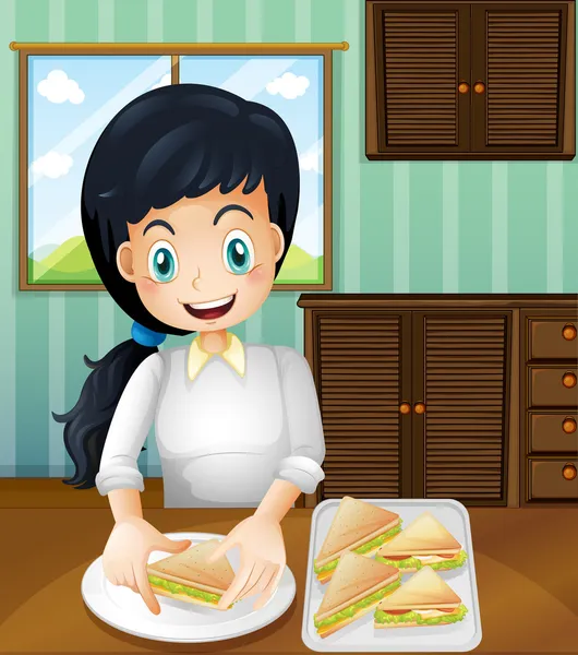 Lady připravuje sendviče — Stockový vektor