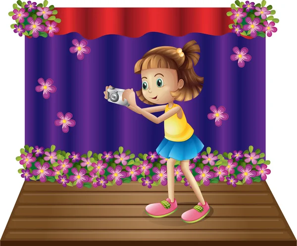 Scenie młodą dziewczynę trzymając aparat fotograficzny — Wektor stockowy