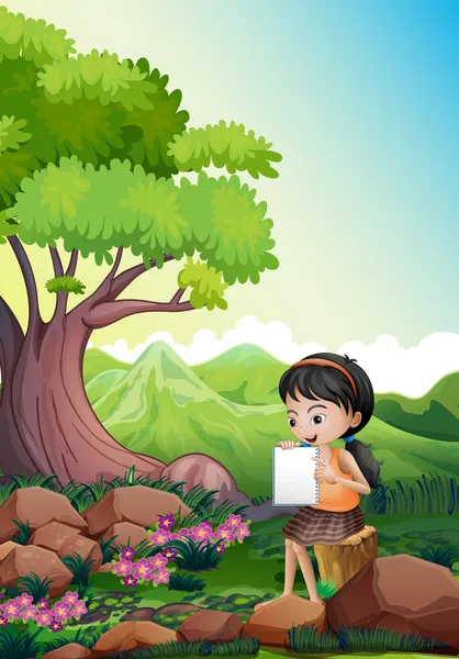 Una chica haciendo su tarea al aire libre — Vector de stock