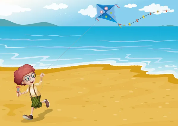 Bir plaj ile oynayan bir boy — Stok Vektör